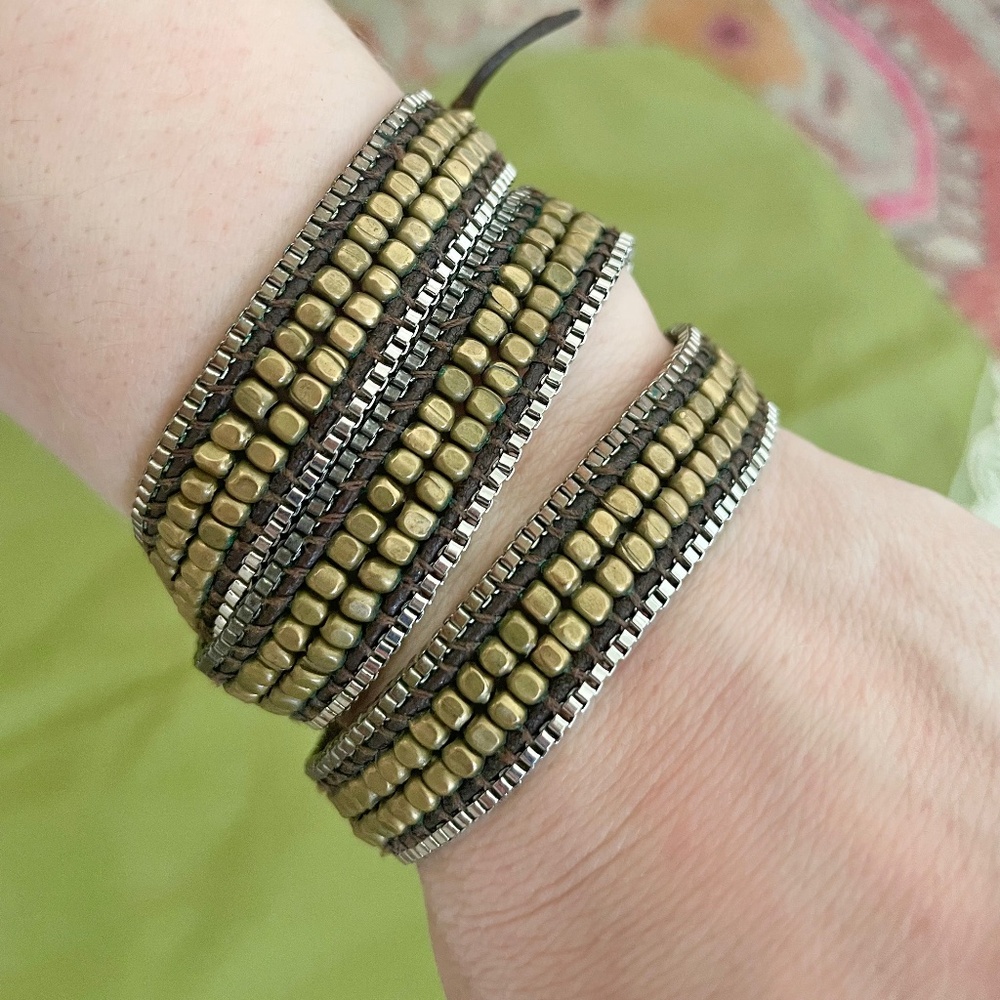 Nekamol Leather Beaded Wrap Bracelet Boho Adustable